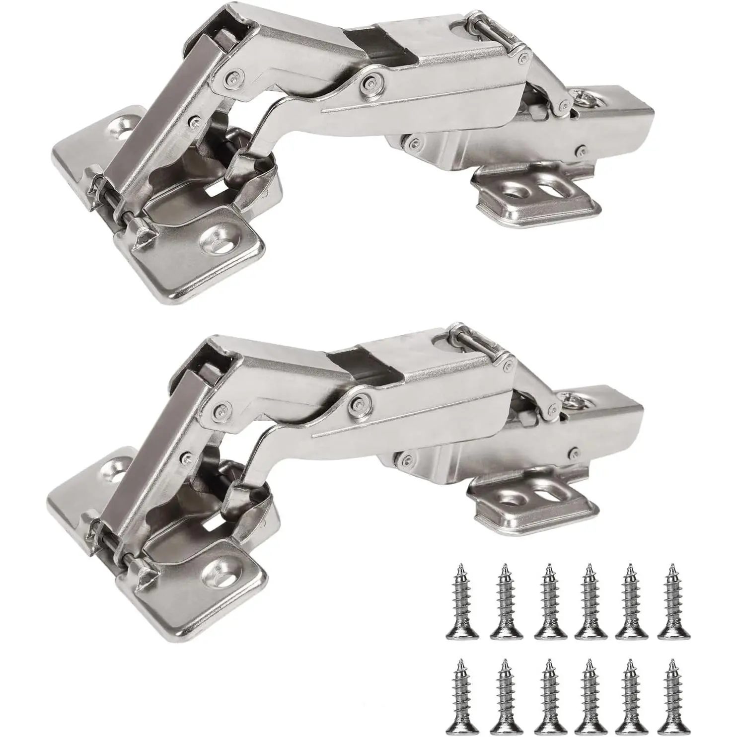 165 Degree Kitchen Cabinet Hinges (1 Pair, 2 PCS) Concealed Hydraulic Adjustable Mounting, Soft Closing Nickel-Plated Steel Buffer Dampers for Frameless Cabinet Doors (Fixed Full Overlay)Gift
