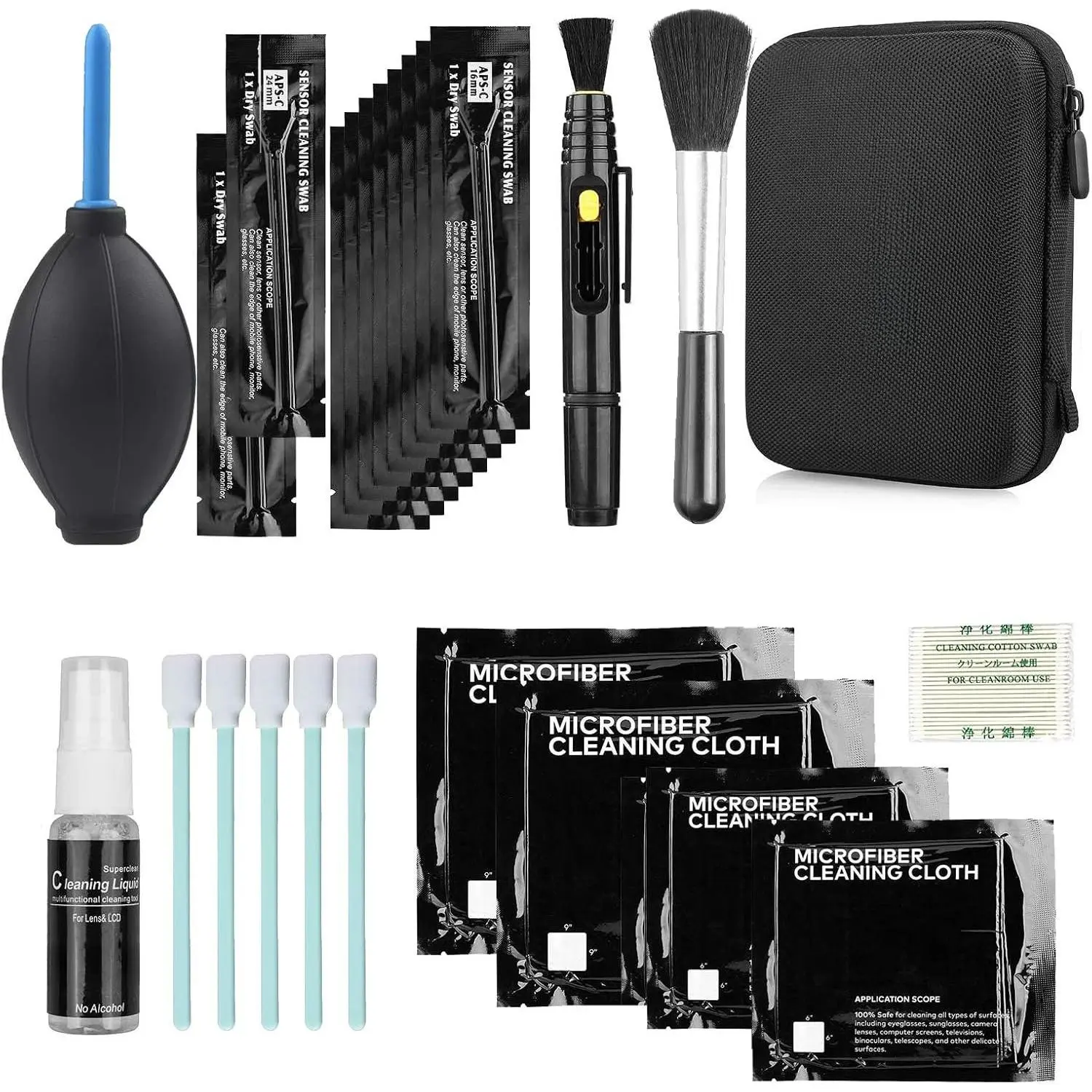 Professional DSLR Camera Cleaning Kit with APS-C Cleaning Swabs, Microfiber Cloths, Camera Cleaning Pen, for Camera Lens, Optical Lens and Digital SLR Cameras.