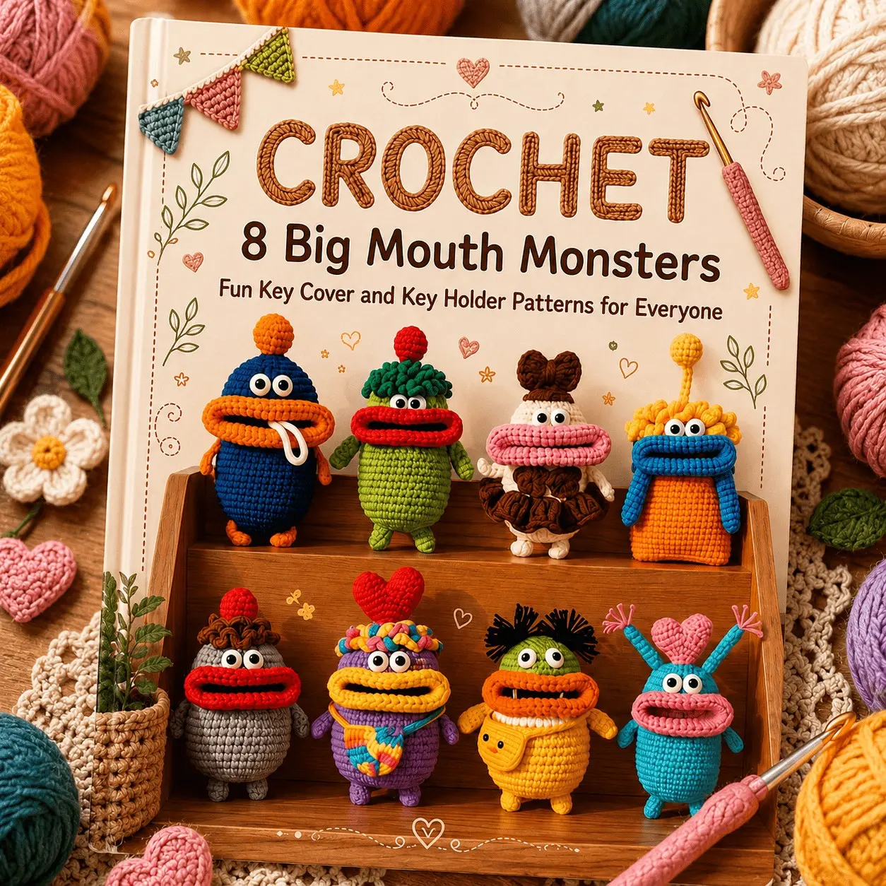 Crochet Keychain Tutorial Book, Fun Amigurumi Craft Guide, Step-By-Step Instructions for Adults, Teens, Beginners, 8 Designs Included