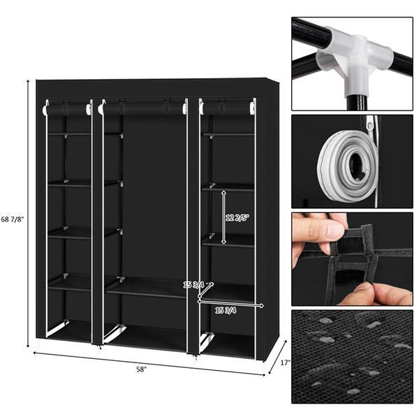 [Bellemave] Portable Clothes Closet Wardrobe Storage Organizer with Non-Woven Fabric Quick and Easy to Assemble Extra Strong and Durable Black