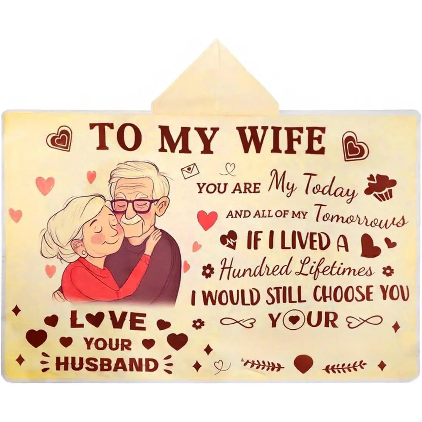 47x73in Anniversary Birthday Gifts for Women from Husband - Wearable Blanket Gifts for Wife, with Hoodie (Couple-Orange)