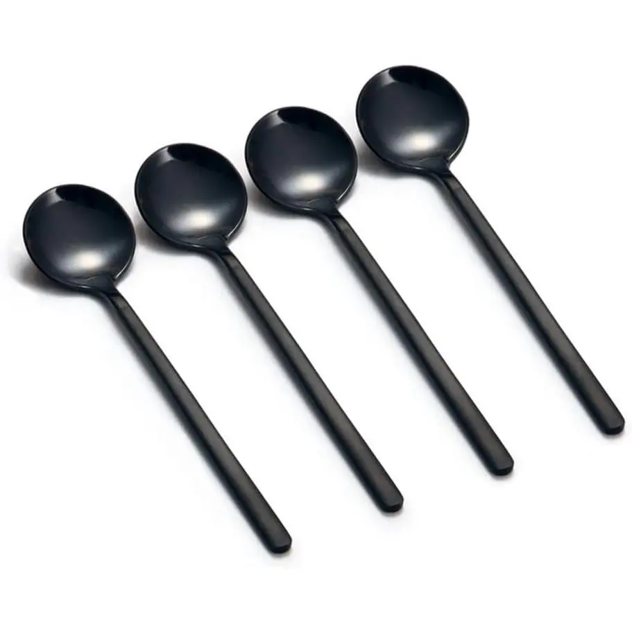 8-Piece 5.3-in Matte Black Frosted Handle Stainless Steel Tableware Set, Mini Espresso Spoons for Coffee, Dessert, Tea