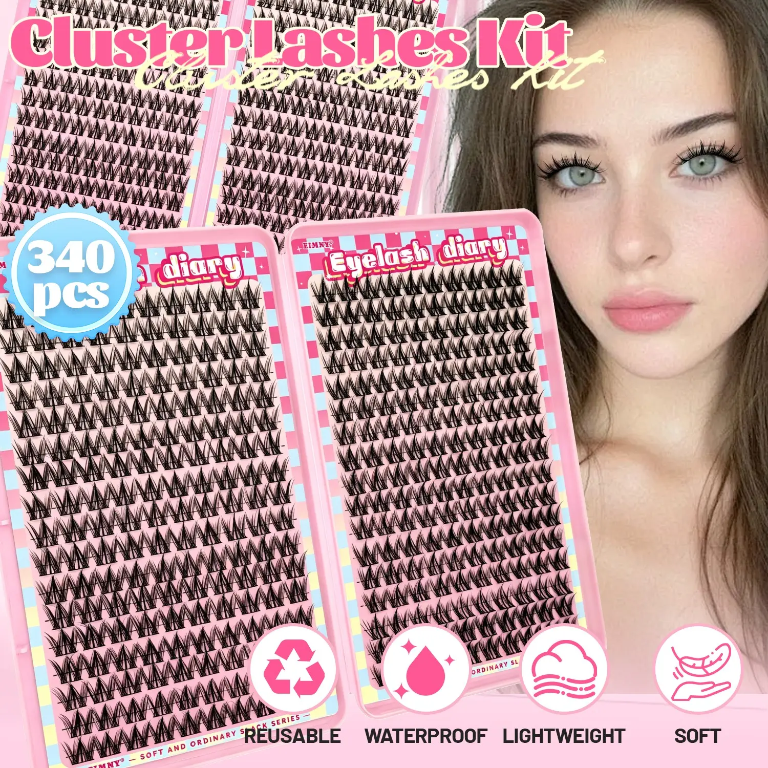 340Pcs Animal Style Puppy Dog Eyelash Clusters, Fairy Manga Individual False Eyelashes, C Curl Fluffy Wispy Faux Mink Eyelashes Extensions, Soft Lightweight Reusable Cute Round Eye Anime Lashes for Daily Dramatic Eye Looks