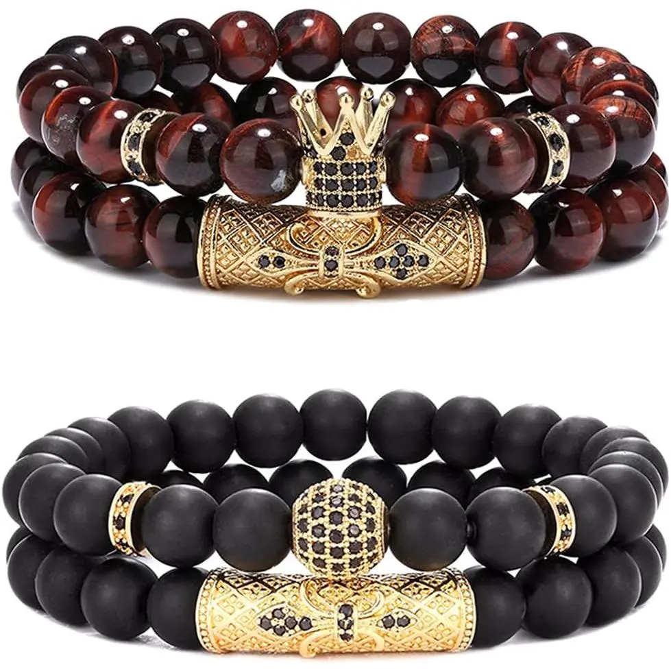 4 Pcs 8mm Crown King Beaded Bracelets for Men Women