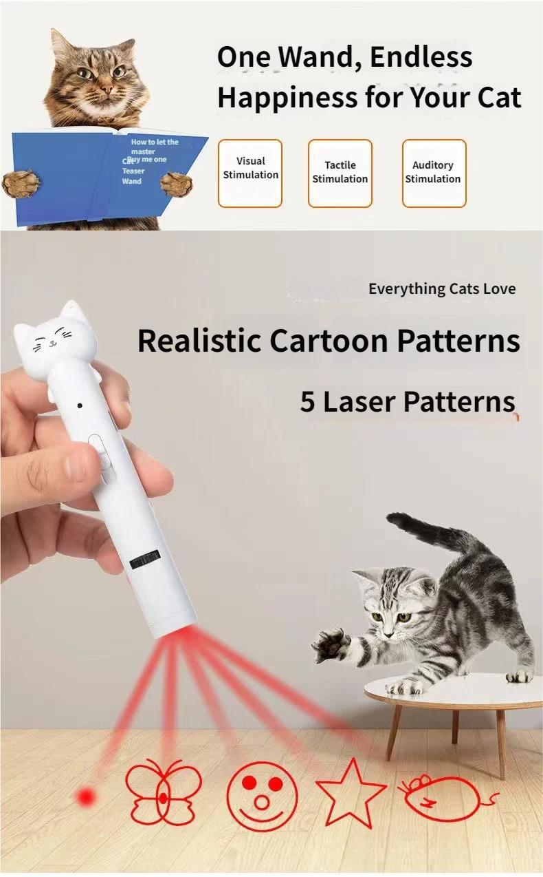 Multi-Function Cat Teaser Wand With Laser & Feather, Rechargeable Interactive Cat Toy With 5 Laser Patterns, Detachable Feather With Bell, Type-C Charging Wand For Indoor Cats, Daily Enrichment Play For Kittens & Adult Cats