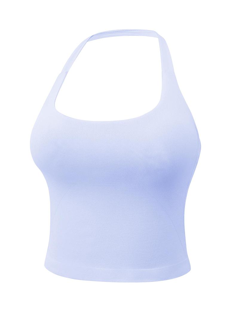 Women's Solid Removable Chest Pad Sports Tank Top, Casual Comfort and Durability Halter Neck Top for Yoga Gym Workout, Ladies Sportswear for All Seasons, Athletic Activewear