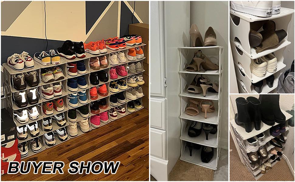 6-Tier Shoe Rack, Stackable Storage Organizer for Bedroom Entry, Adjustable Rack, Shoe Slots Shelf, Easy Tower Rack, Grey