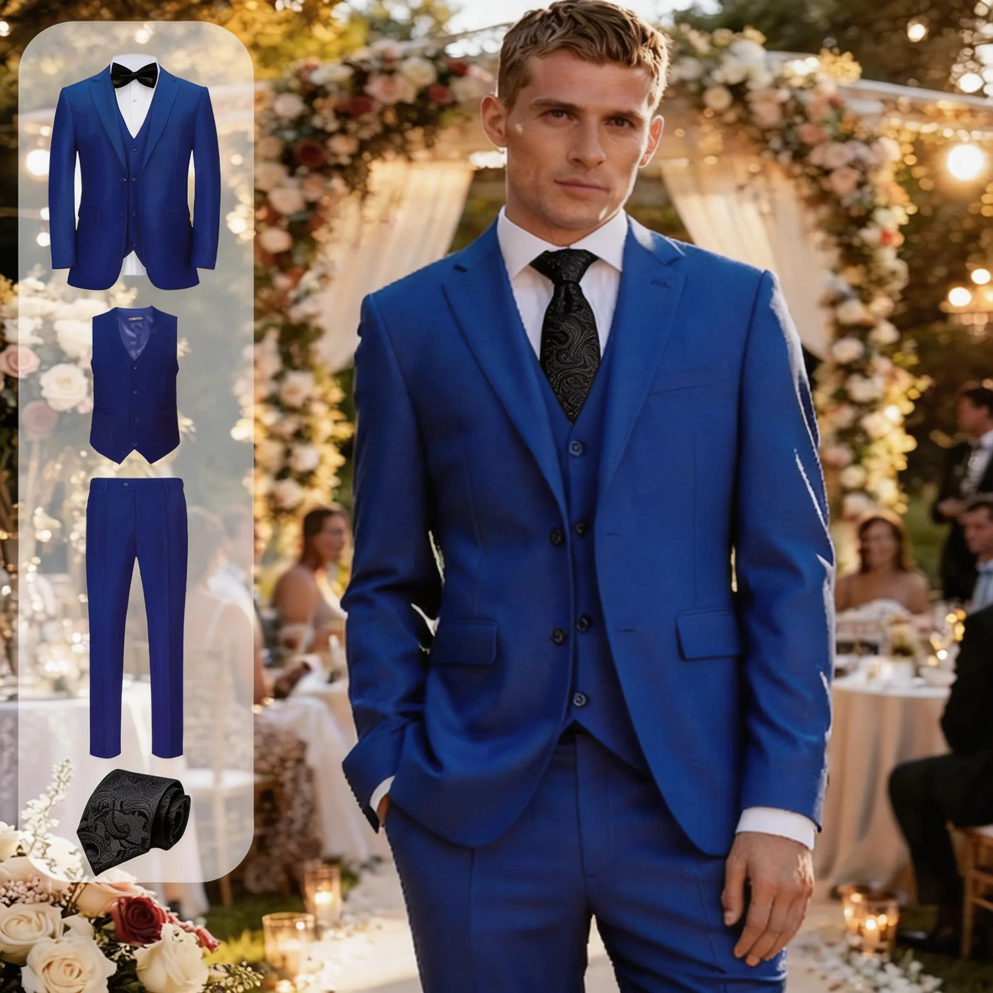 Men’s Classic Slim Fit Long Sleeve 4-Piece Paisley Suit Set - Blazer, Vest, Pants, Tie - 6 Colors Available for Menswear