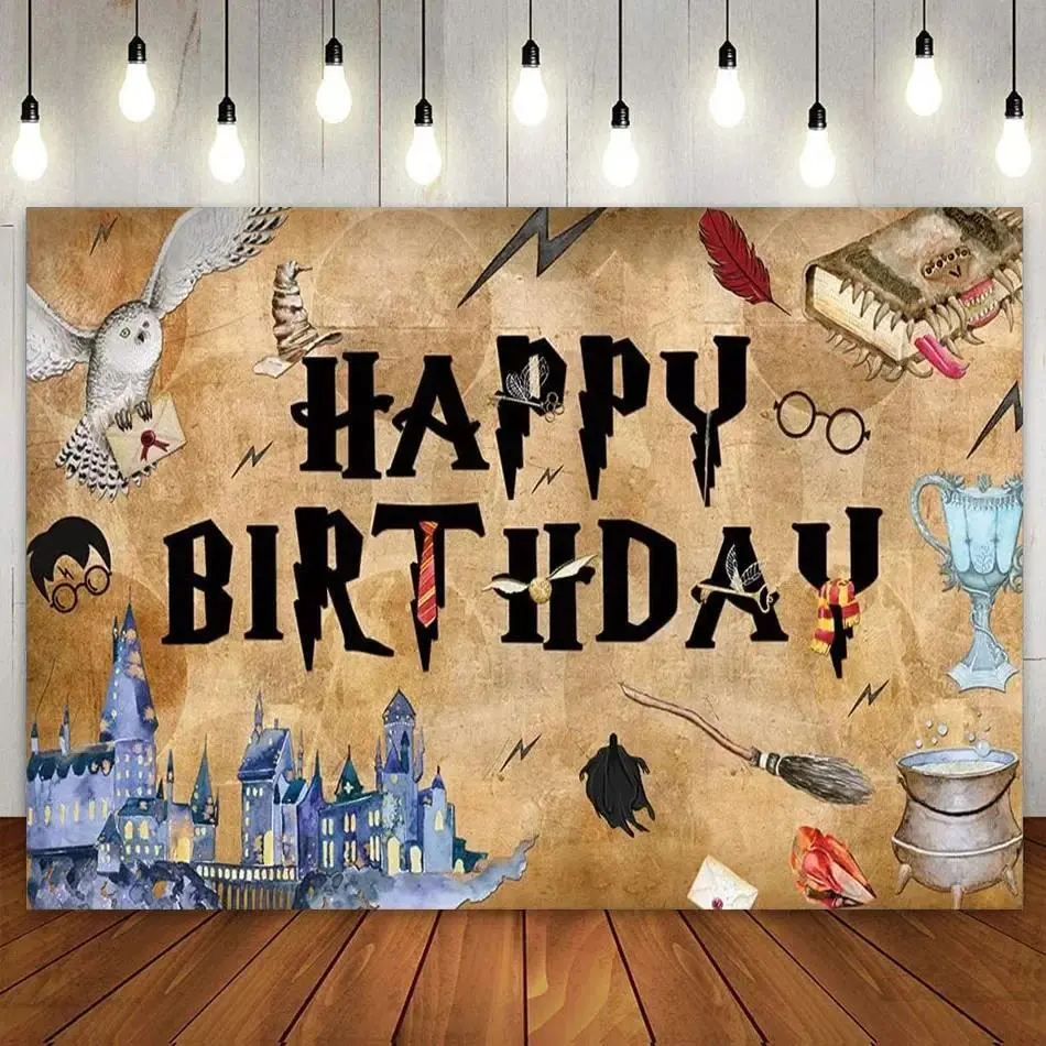 Happy Birthday Party Magic School Theme Decoration Banner Background Magic Boys and Girls Children Photography Background Photo Border Lightweight
