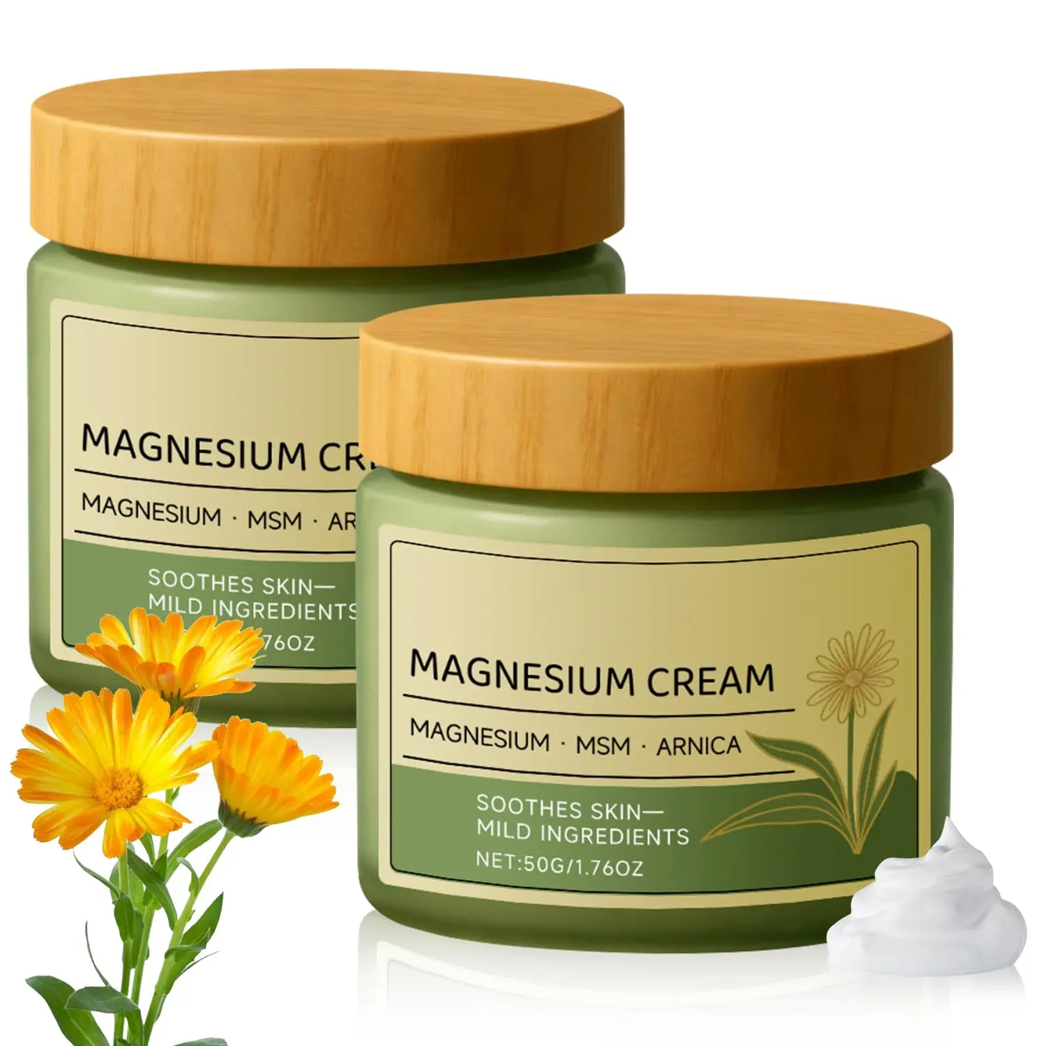 2Pcs Magnesium Cream with MSM & Arnica, Nerve Relief Magnesium Cream Mild Ingredients for Skin Soothing, Daily Body CareCream (50g/1.76oz)
