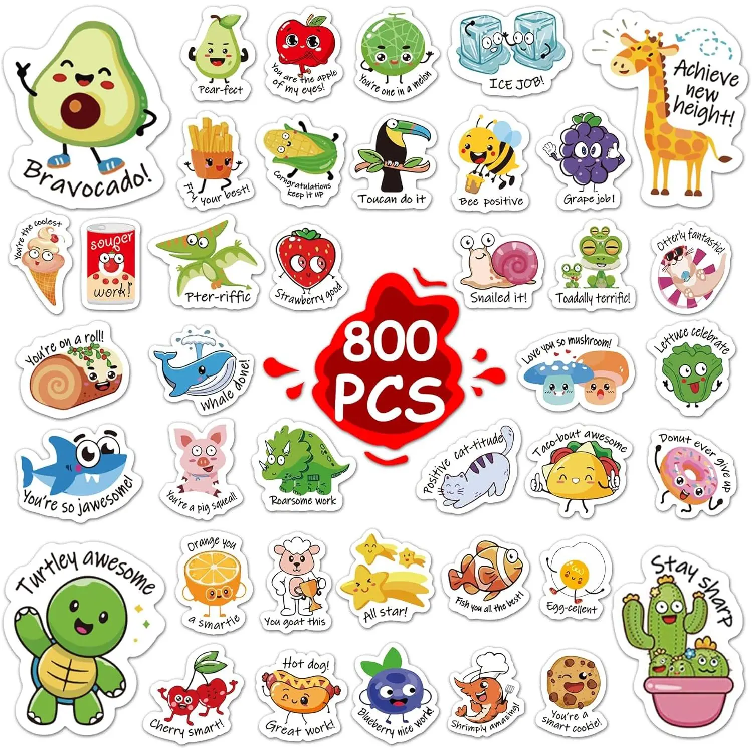 800pcs Cute Sticker Pack for Teachers & Students, High-Quality Glue Classroom Motivational Stickers for Planners, Bottles, Laptops