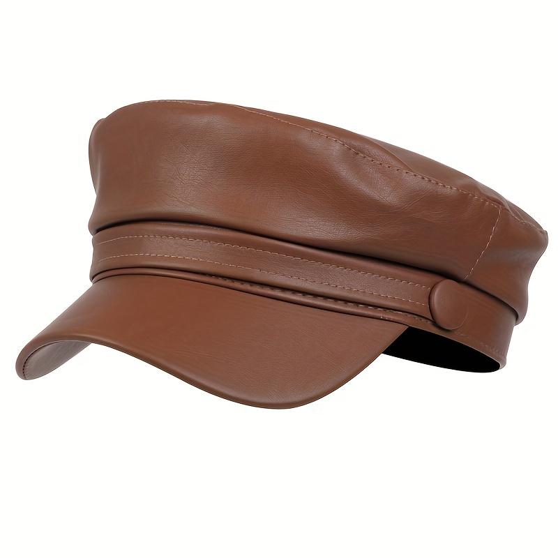 PU Leather Beret High Quality Adjustable Drawstring Stylish Flat Cap for Men Women