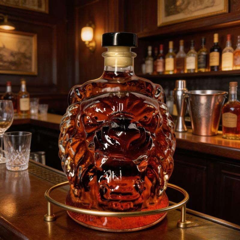 Creative Transparent Glass Lion Head Liquor Bottle Irregular Shape Sealed Wine Bottle Red Wine Bottle Whiskey Vodka Empty Bottle,Unique Home Bar Decor Gift