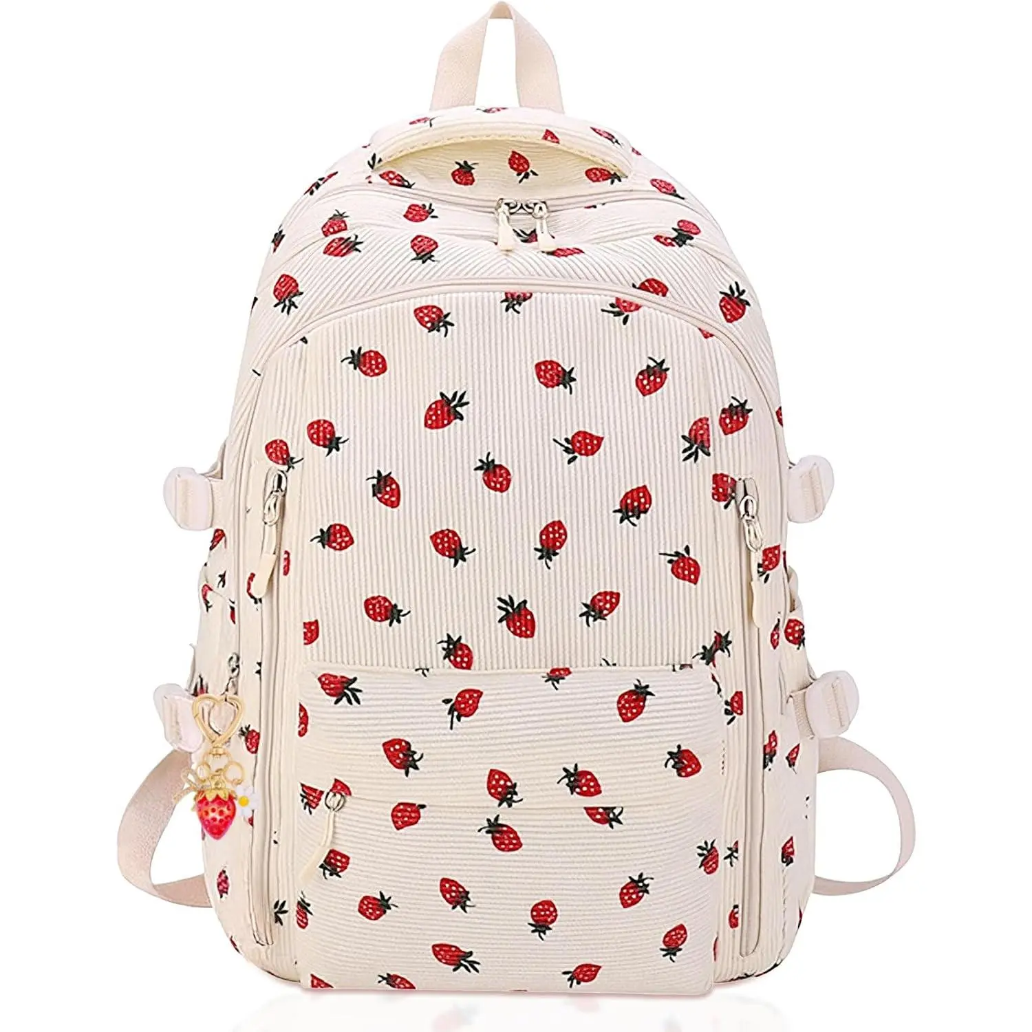 Female Coquette Berry Print Backpack - Preppy Look, Functional College Bag for Travel & Work, Zipper-Closure Aesthetic Cute Luggage, College Backpack