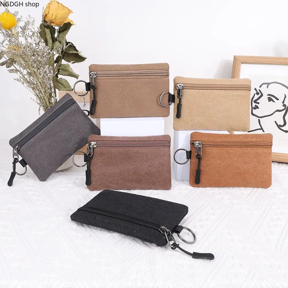 Women's Small Canvas Zippered Mini Wallet - Wristlet Purse with Keychain Ring Strap, Coin Card Holder Pouch for Casual Daily Use (Sports & Outdoor Accessory), Wallets