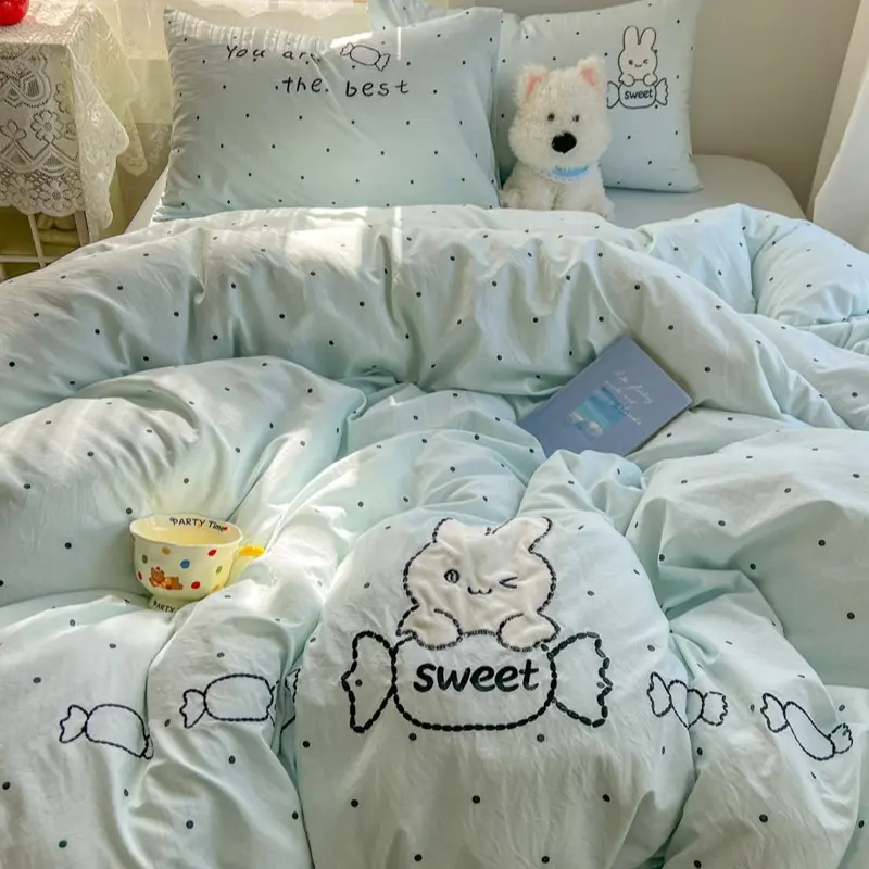 4pcs Washable Cotton Embroidered Bunny Series Set, Breathable and Soft, Moisture-Wicking, Durable Colorfast