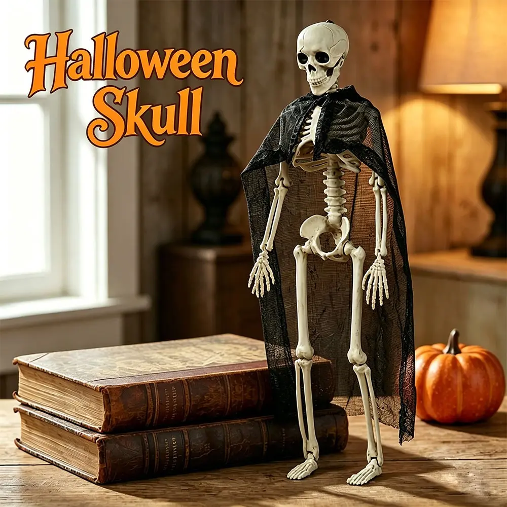 40cm Halloween Spooky Moveable Skull Skeleton Decorative Ornament, Haunted House Decoration Prop, Couple Skull Head Model, Wholesale Available, Home Party Decorations