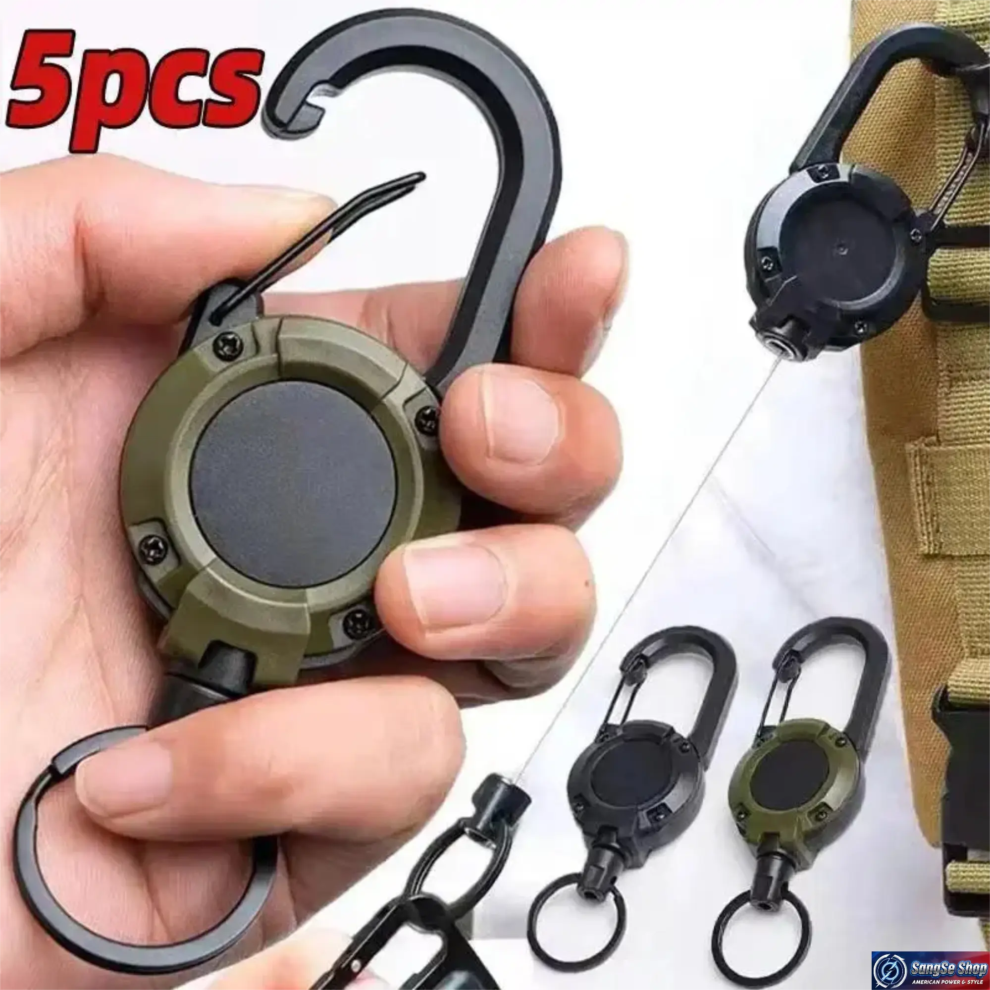 5-Pack Heavy Duty Retractable Keychain Reel, Steel Wire Badge Holder with Carabiner Clip, 60cm Pull Cord, Durable Aluminum Key Ring for Work, ID Badges, Keys, Fishing, Camping, Hiking, Outdoor Gear & Everyday Carry