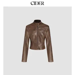 Cider Faux Leather Stand Collar Zipper Biker Jacket