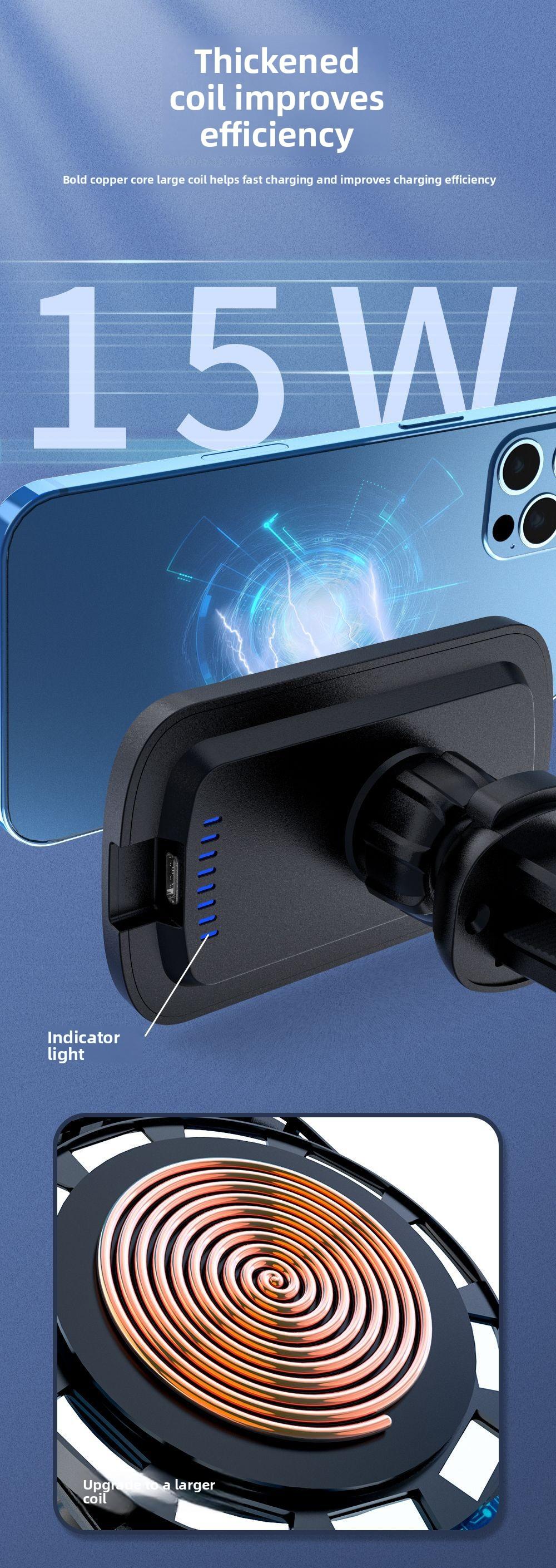 Car-mounted magnetic wireless charging stand 15W MagSafe fast charging compatible with Apple 12-15 magnetic wireless charger