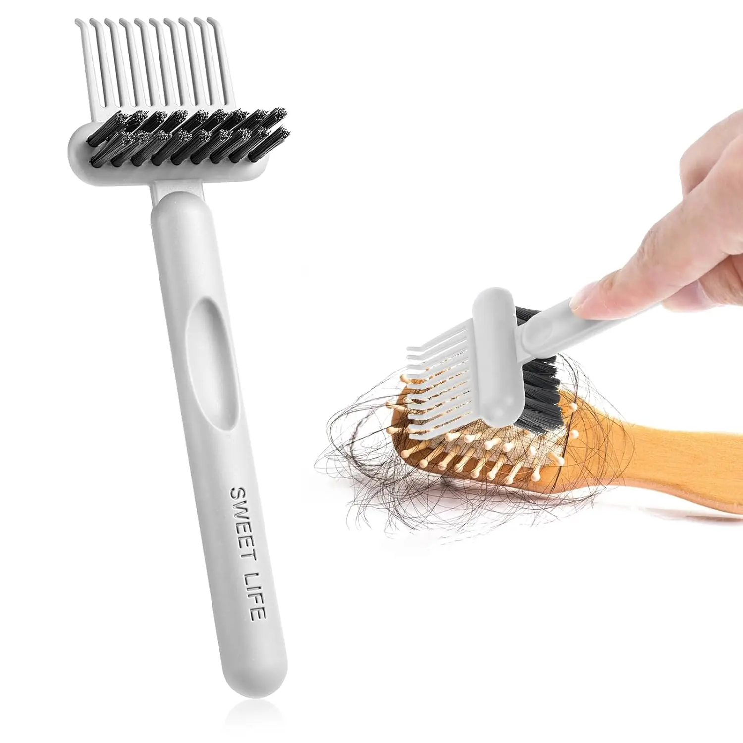 Grey 2-In-1 Brush & Comb Tool, PP+Nylon Hairbrush Cleaner, Portable Travel-Friendly Comb Tool for Women, Effective Keeps Clean Haircare Accessory