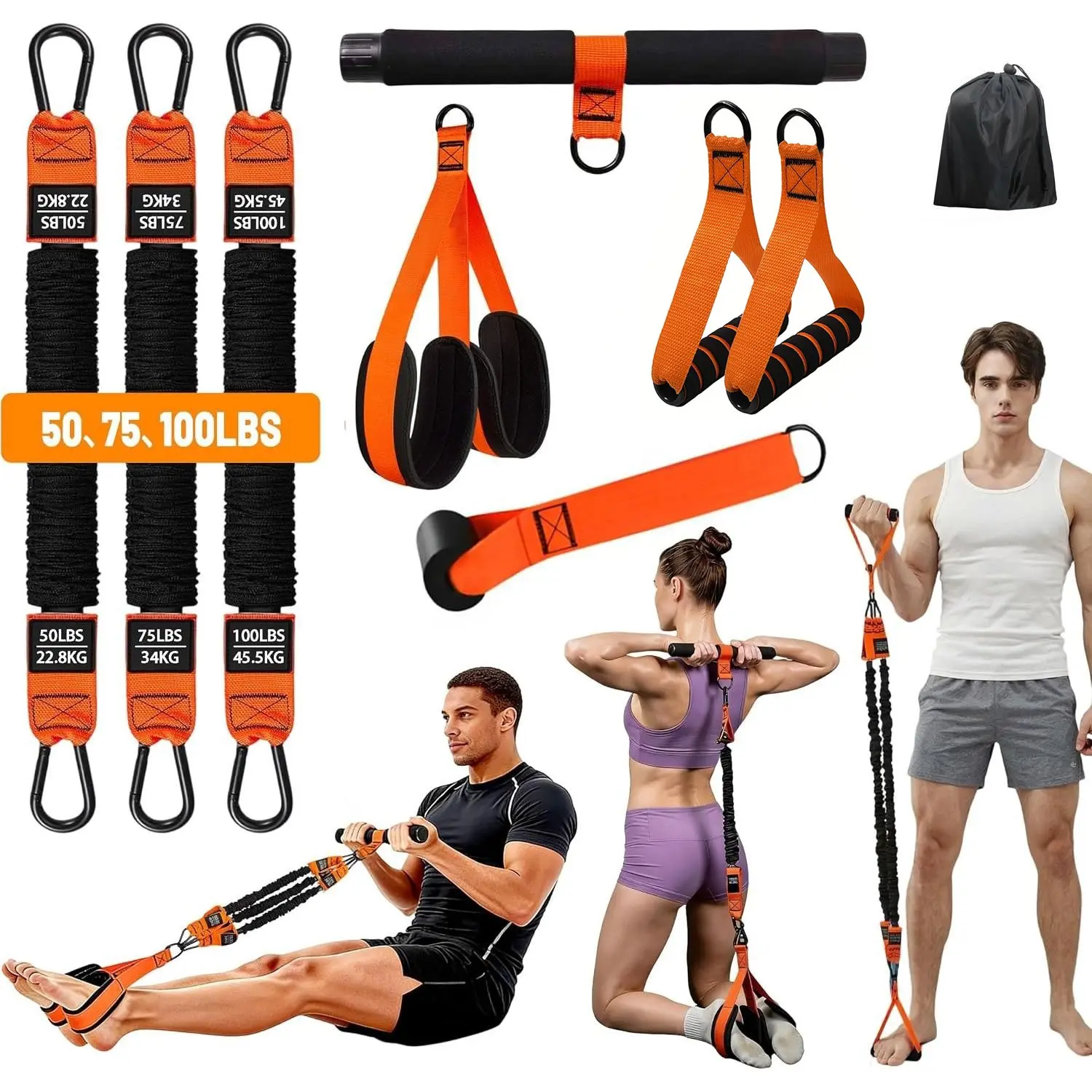 Upgraded Multifunction Pedal Resistance Band with Handle, Exercise Bands with 3 Tube Adjustable Resistance Bands, Pedal, Door Anchor and 3 Handles, for Full Body Training for Abs Arm Leg Waist Workout Strength Bands