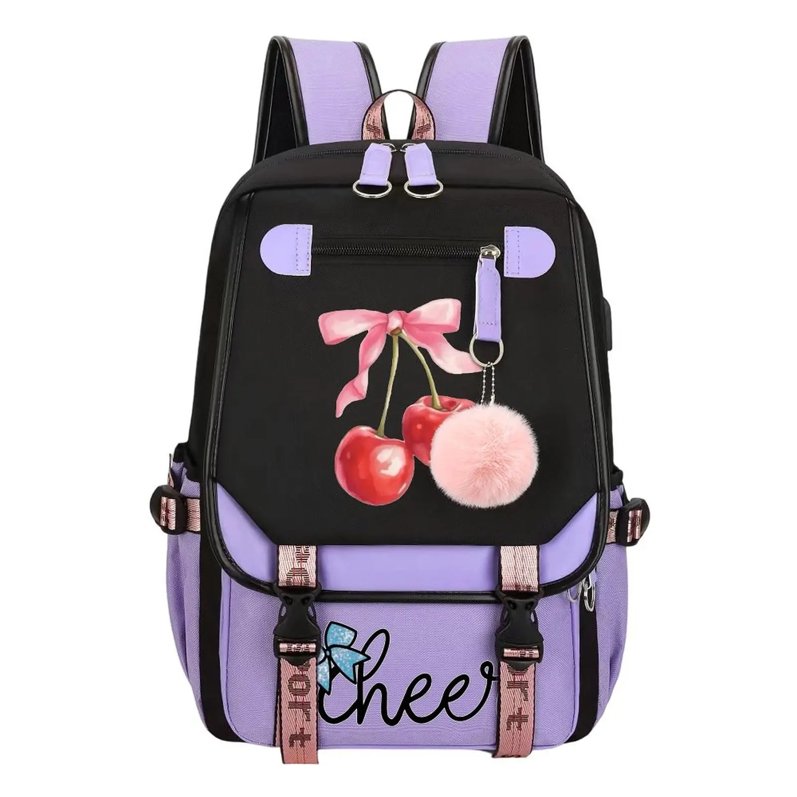 Coquette Cherry Print Backpack for School - Large Capacity Water-Resistant Laptop Bag for Teen Girls with Durable Multi-Pocket Design, Ergo Straps, School Commute Ready, Youthful
