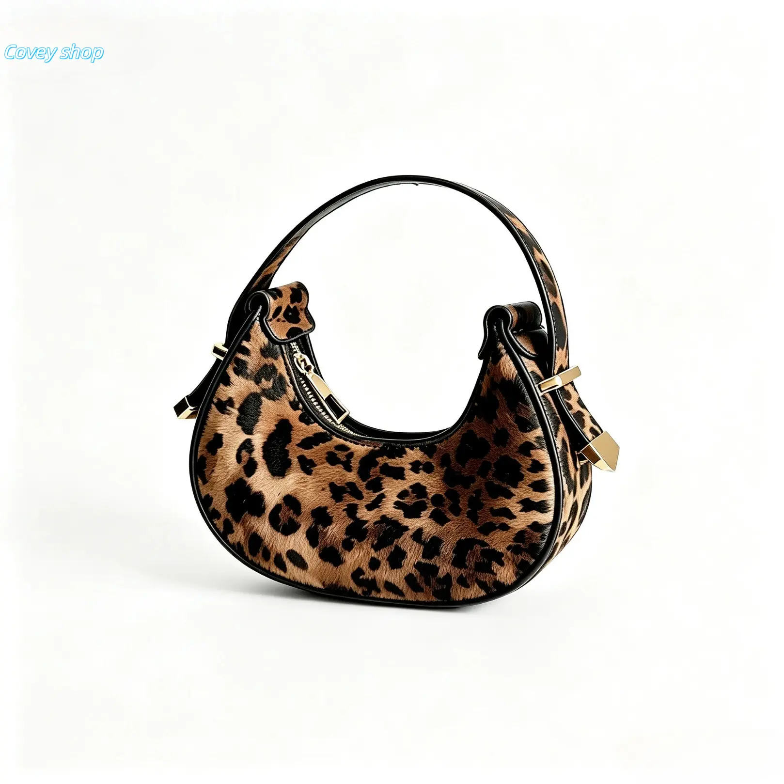 Mini Leopard Print Half Moon Shoulder Bag, Lightweight PU Leather Handbag, Stylish Small Crescent Purse, Trendy Fall Winter Animal Print Crossbody Tote For Daily Casual Outfit