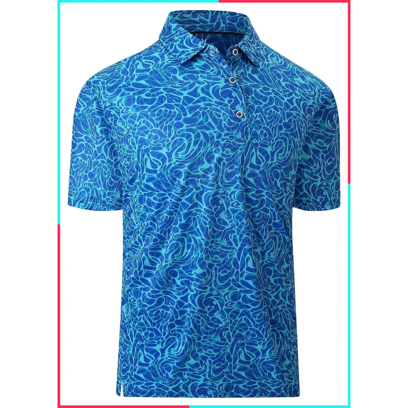 Men's Dry Fit Short Sleeve Printed Collared Golf Polo Shirt