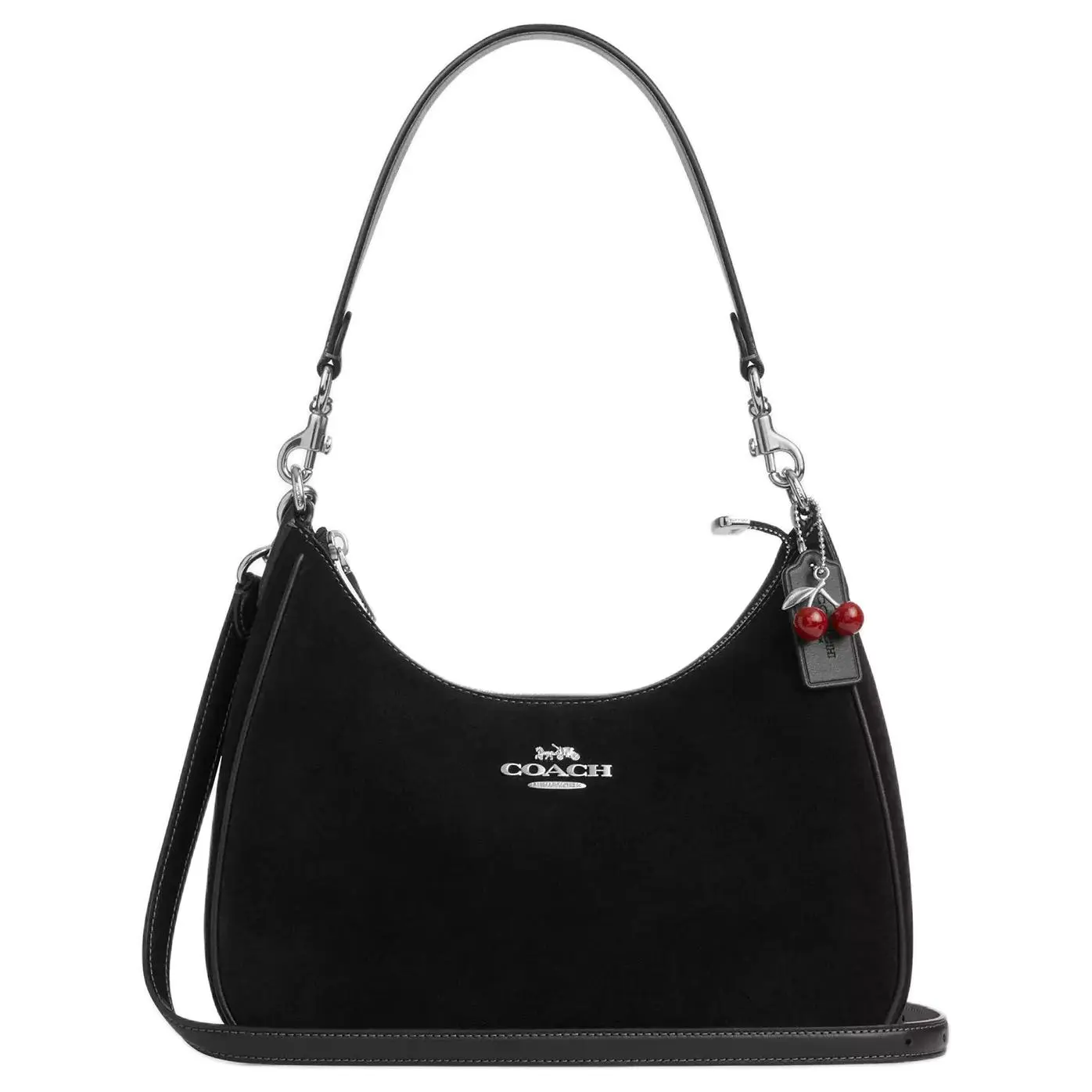 COACH Teri 29 Cherry Pendant Suede and Smooth Leather Crossbody Shoulder Handbag, Large, Women's, Black