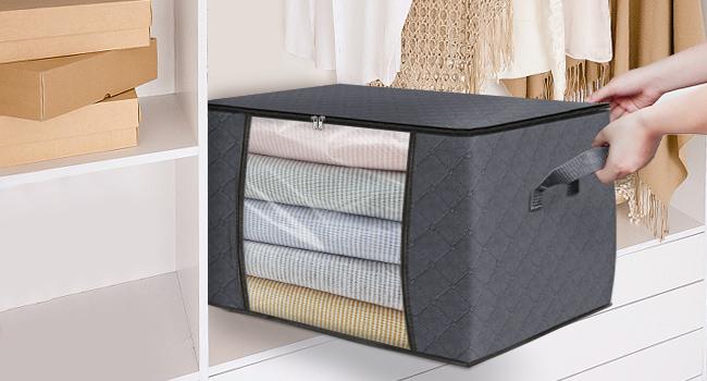 24 Gallons Clothes Storage, Foldable Thick ric Blanket Storage Bags, Containers for Organizing Bedroom, Closet, Clothing, Comforter, Organization with Handle (3 Pack,Grey)