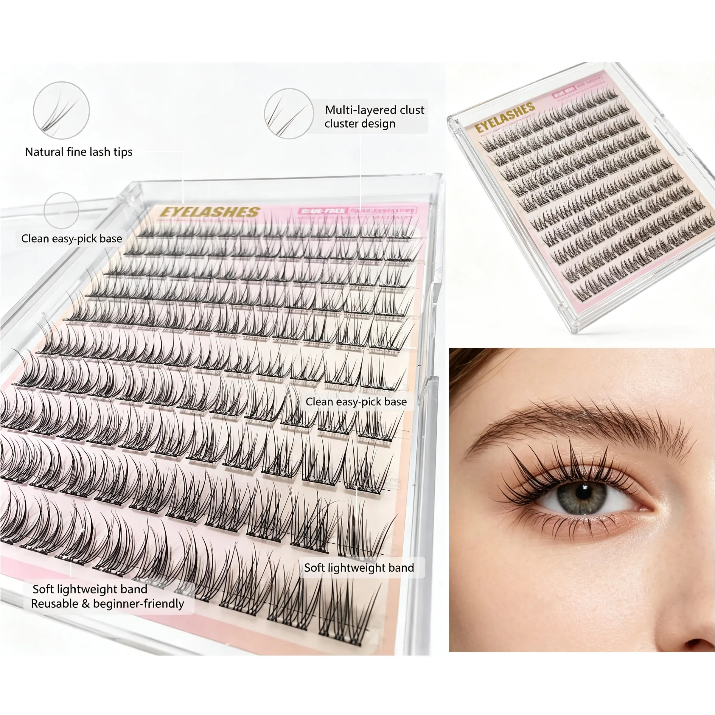 Self-Adhesive C Curl False Lashes, Natural Dense Long Lashes, Perfect for Beginners, Daily Work, Travel, Parties, Selected Combo
