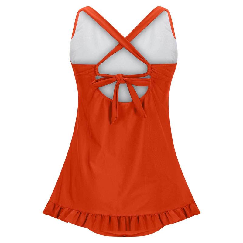 Women's Retro One-Piece Swim Dress - Twist Front Halter Open Back Tummy Control Bathing Suit for Beach & Sport Swimming Clothing Beach Open Back Halter Tankiniswimwear Tankinisuit, Bathing Suit Stylish Beachwear