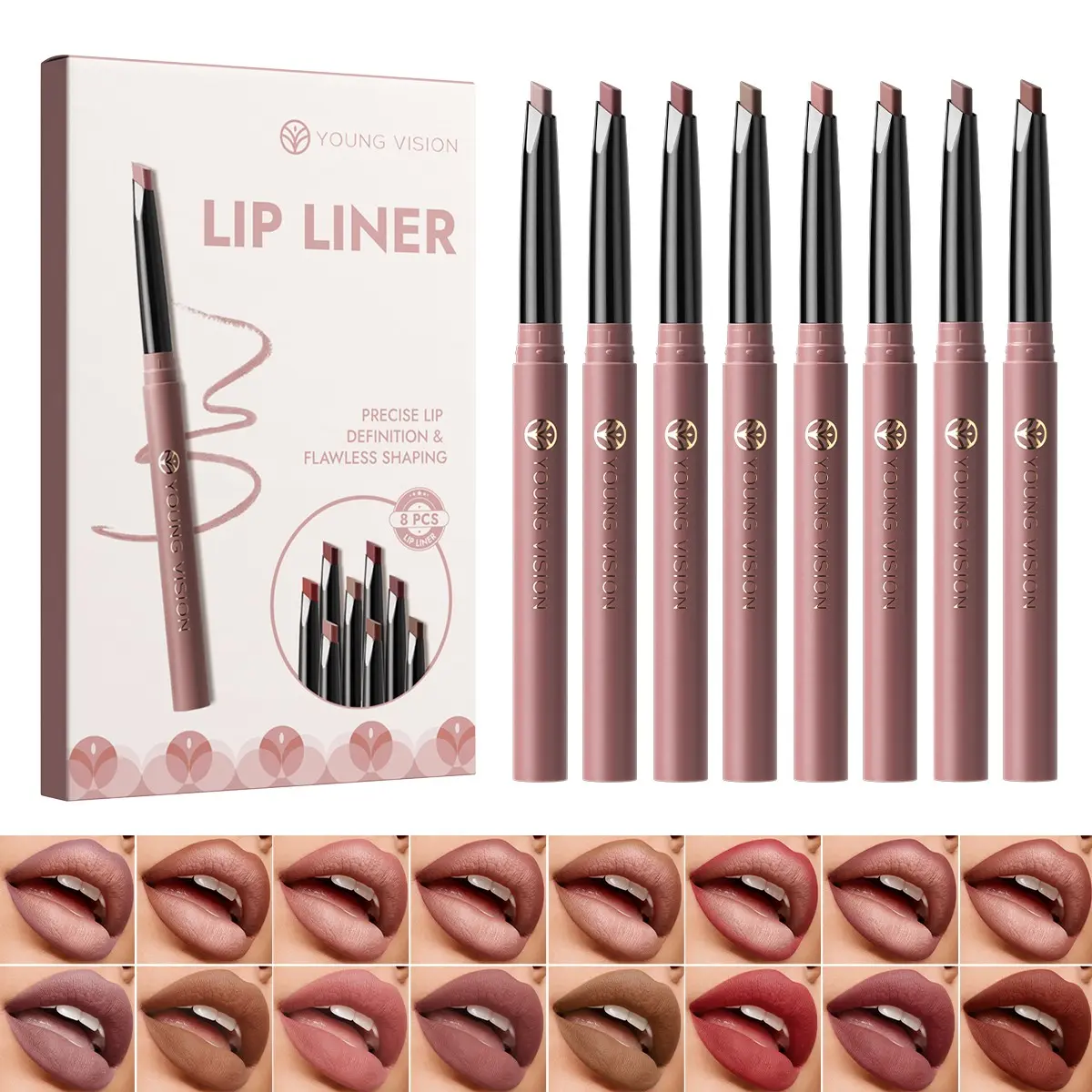 8 Shades Retractable Matte Precise Lip Liner Set, Lipliner, Smooth Creamy Waterproof Long Wear, Multi Function For Lining Filling & Lipstick Base