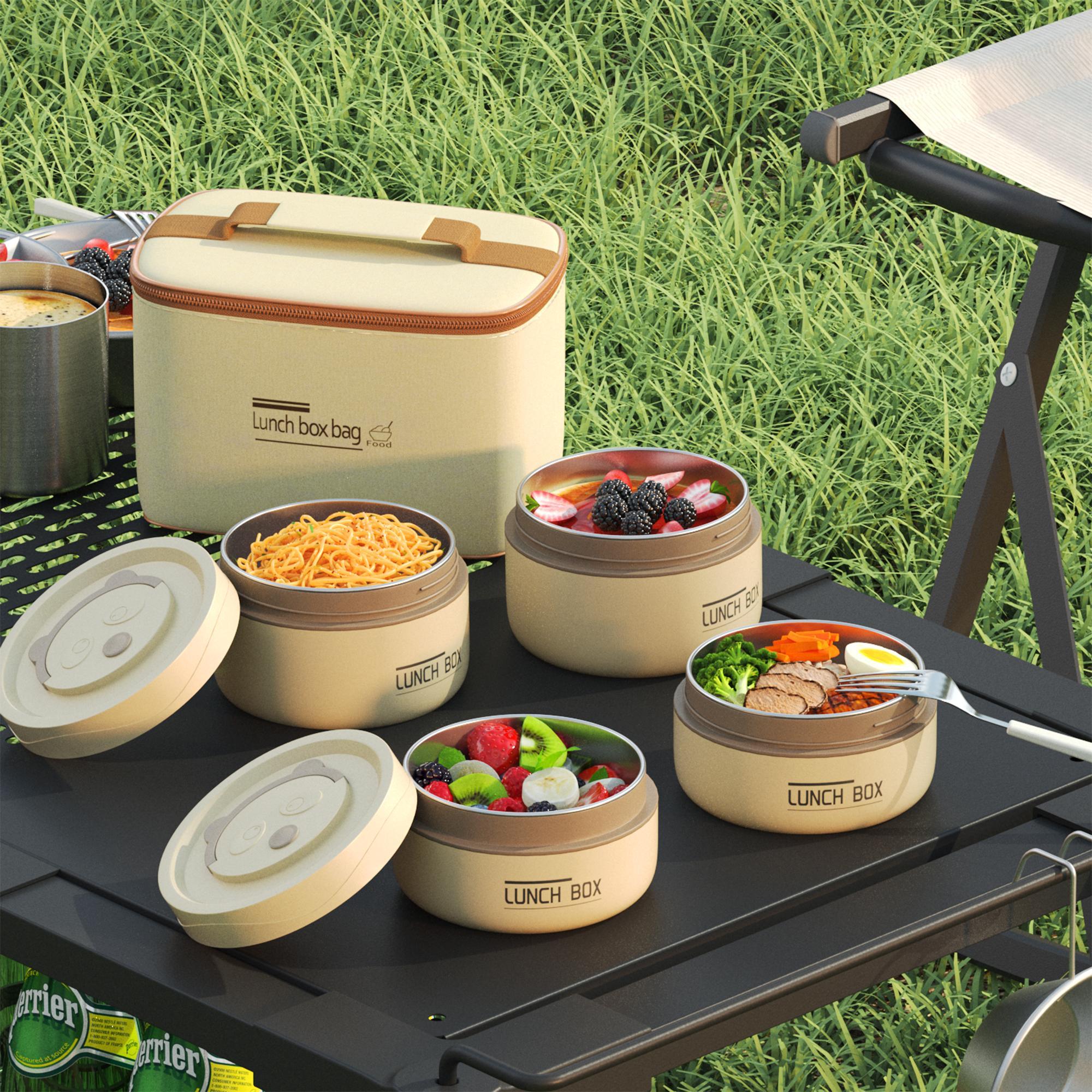 Insulated Lunch Container Set 3/4 Pack - Stackable Portable Food Boxes with Bag for Travel Outdoor Trips