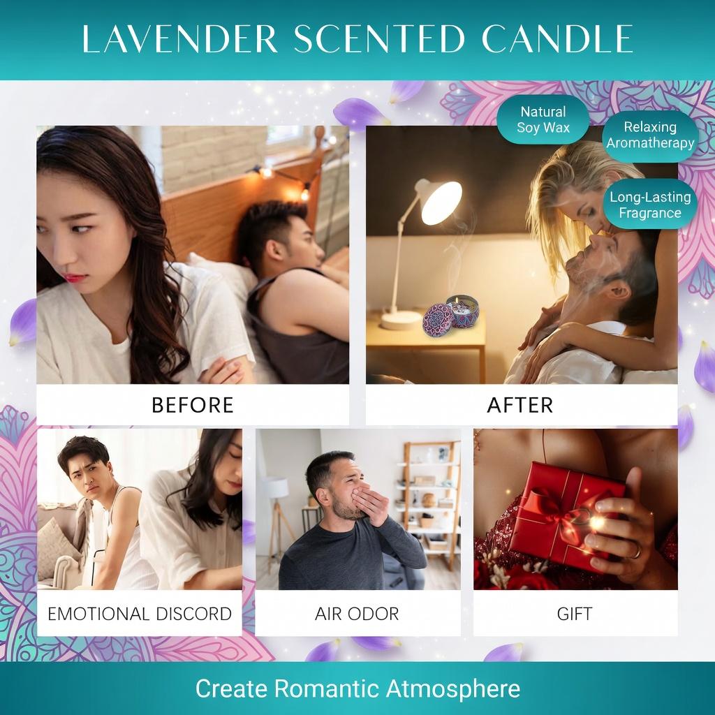 Elegant Lavender Scented Candle - Long Lasting Aromatherapy Candle, Fresh Delicate Fragrance, Romantic Relaxing Atmosphere for Daily Home Use