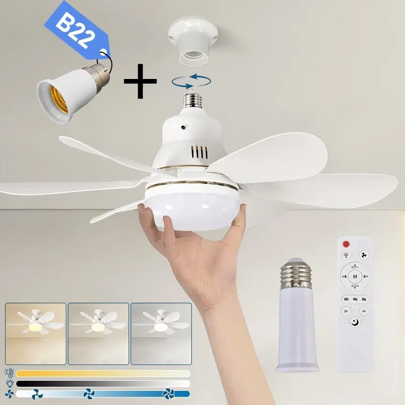 B22, E27 Socket Ceiling Fan Light, Dimmable LED Light with Remote Control, Small Ceiling Fan Light for Bedroom, Kitchen, Living Room, Balcony
