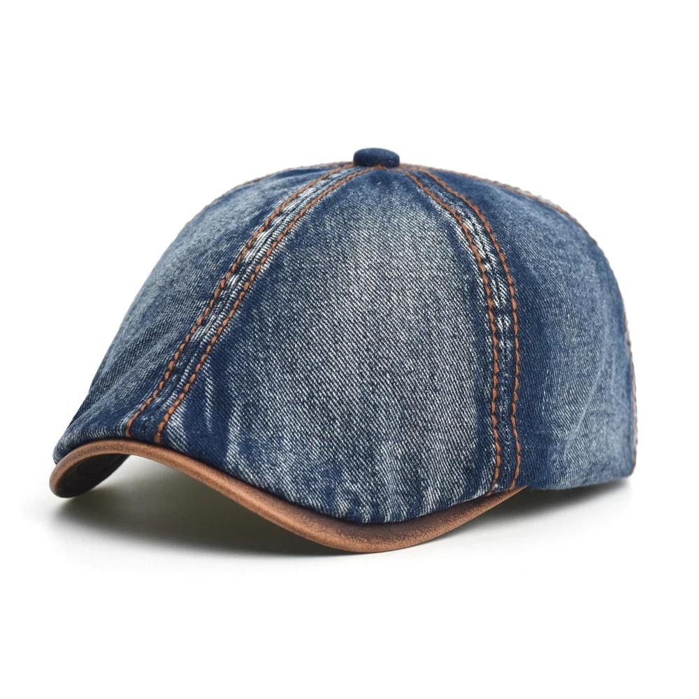 Denim Beret Hat Washed Vintage Peaked Cap Adjustable Cotton Newsboy Cap Casual Hats Flat Cap