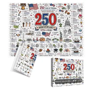 Patriotic Puzzle 1000 Pieces, 250th Anniversary Us History Puzzle, July 4th Patriotic Landmarks, Flag, Eagle Puzzle, Educational Historical Puzzle