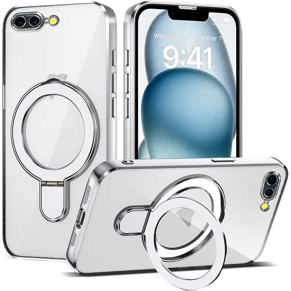For iPhone 6S 7 8 Plus SE2 SE3 SE Case with Invisible Magnetic Ring Stand [Full Camera Lens Protector]