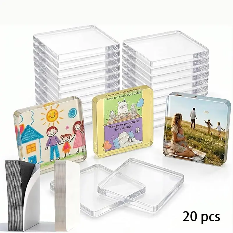 10/20 Pack Transparent Acrylic Refrigerator Magnets, DIY Magnetic Frames with Magnet and Adhesive Backing, Square for Crafts, Kitchen, Classroom, Party, Office Decor
