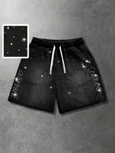 Men's Summer Casual Graphic Print Galaxy Rhinestone Shorts, Fashionable Design for Daily Wear, Comfortable Men's Clothing, Perfect for Everyday Use