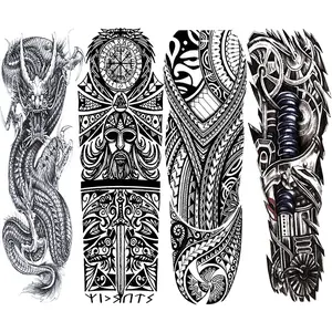 4 Pcs Dragon Tribe Full Arm Temporary Tattoo Stickers, Waterproof Large Size Mechanical Style Maori Viking Fake Tattoos, Arm Tattoos for Adults