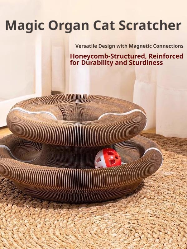 Foldable Magic Accordion Cat Scratcher with Bell, Corrugated Paper Wear-Resistant Cat Grinding Claw Nest, Interactive Self-Play Cat Toy for Boredom Relief