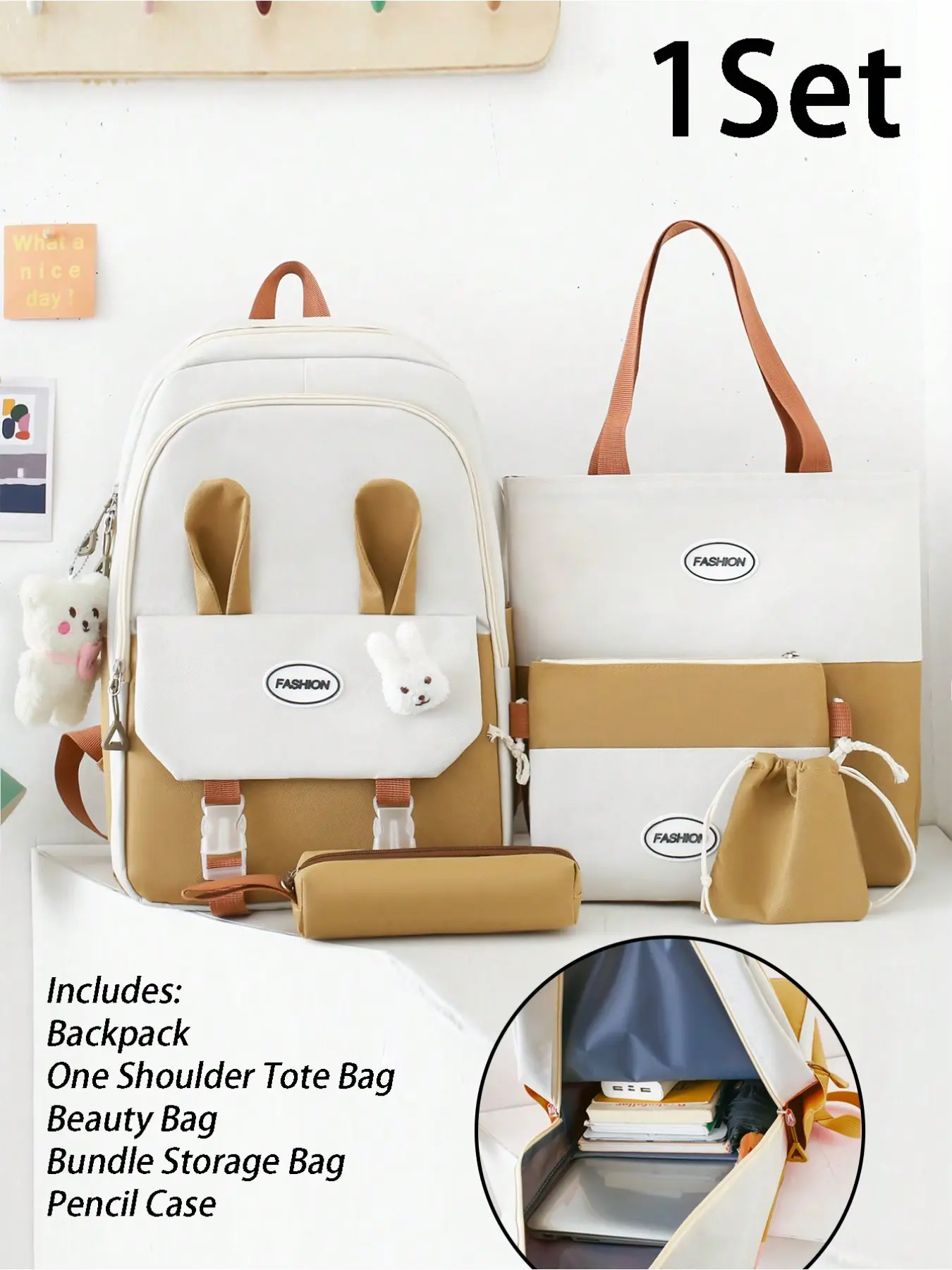 Student Backpack Set, Includes Shoulder Bag, Makeup Bag, Coin Pouch, Stationery Bag, Travel Bag, Sports Bag, Perfect for School & Travel