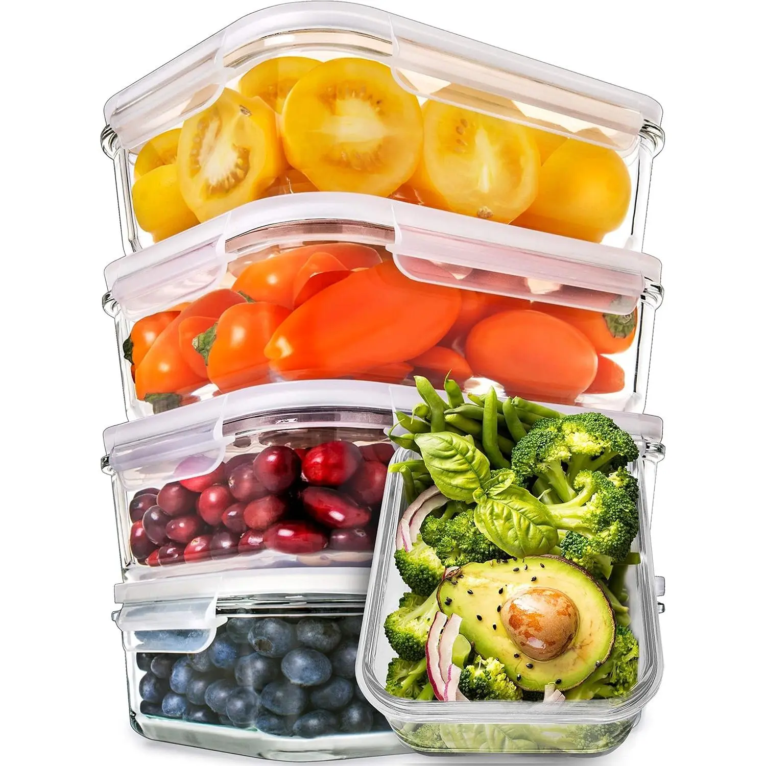 5 Pack 30oz Glass Meal  Containers - 1 Compartment | Borosilicate Glass Meal  Containers - Airtight Leak-Resistant , Microwave, Oven & Freezer Safe (5-Pack, 30 oz)