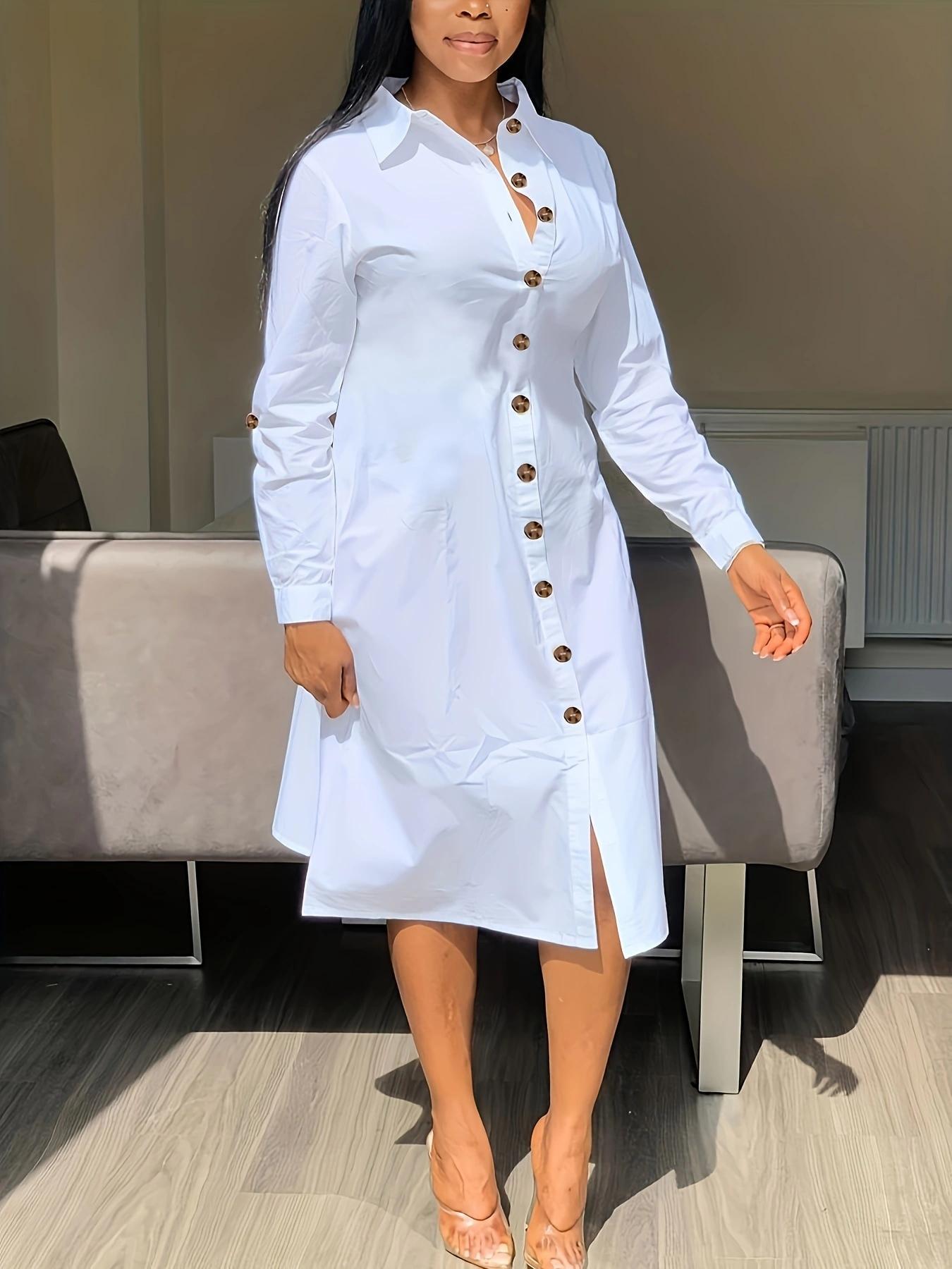Plus Size White Shirt Dress – Comfortable and Slim Fit, Essential for Everyday Wear