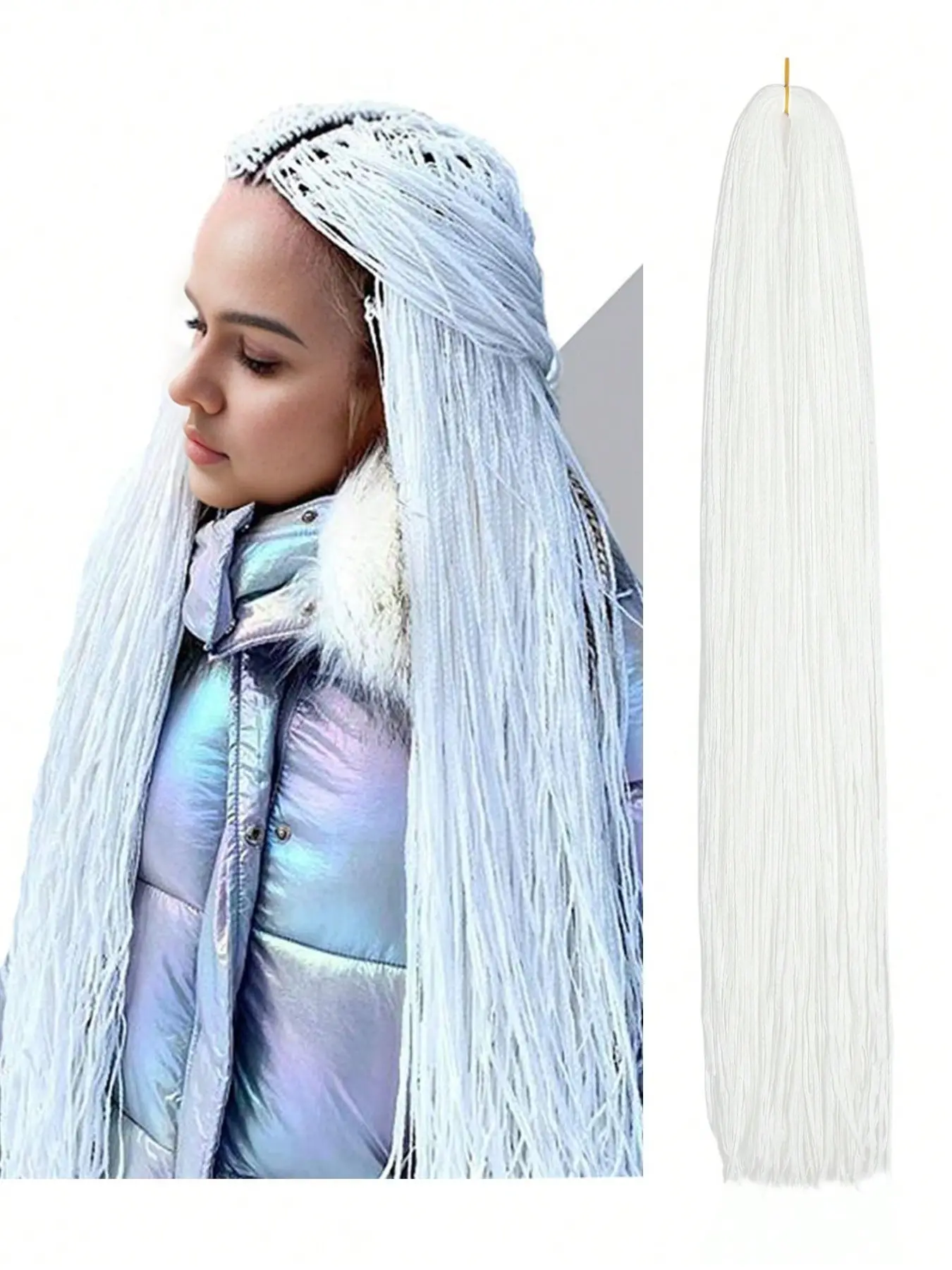 24 inch Pre-Looped Synthetic Zizi Braids White Color 1 Pack/Lot 24 Inch 100g/Pack Color Thin Small Box Braid Crochet Hair Twist Fiber Hair Micro Zizi box Braiding Hair Extension For Women Used Daily Party Cosplay Halloween And Christmas Gifts