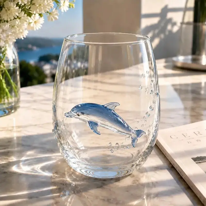 Personalized Wine Glass with 3D Carved Marine Animals, Unique Gift Idea, Perfect for Ocean Lovers, Durable Design