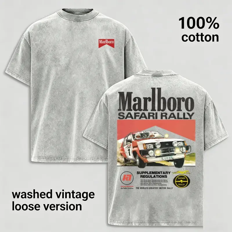 Vintage Safari Rally Graphic Tee Men Washed Grey T-Shirt Retro Motorsport Off Road Heavyweight 100% Cotton Loose Fit Casual Top Streetwear Harajuku Short Sleeve Clothing Summer Graphic Tee Hip Hop Oversized Apparel campingessentials